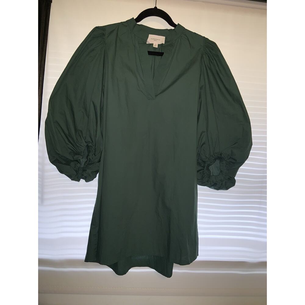 Pomander Place Deep Green Mini Dress with Puff Sleeves